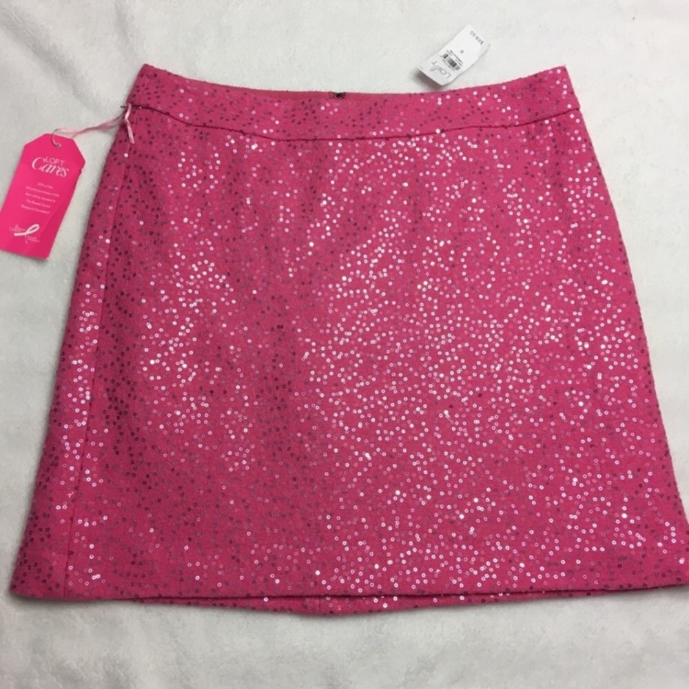 NWT Pink Sequined Wool Skirt 8 Loft